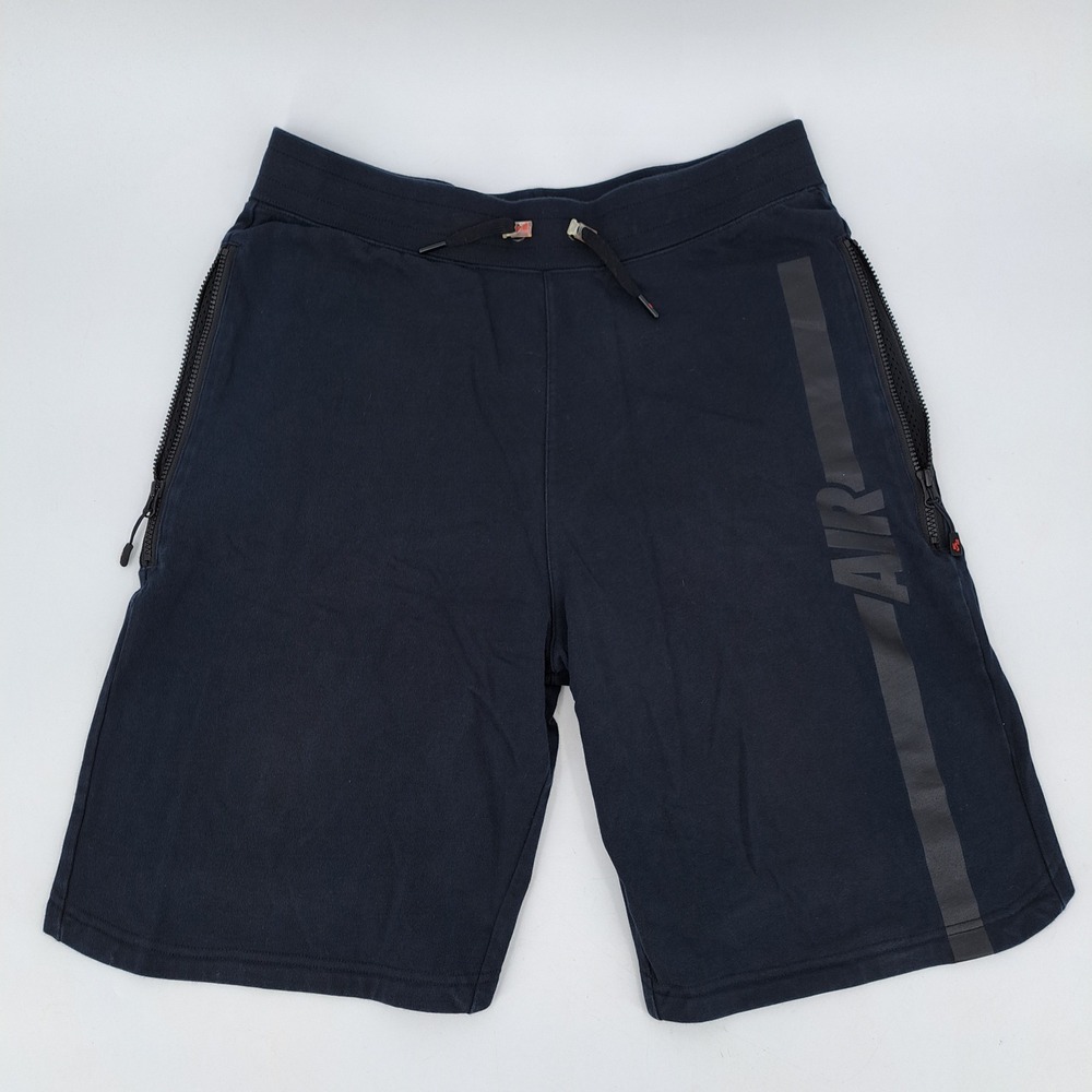 Nike Air Shorts Mens Large Cotton Navy Blue Graphic Zipper Pockets Drawstring